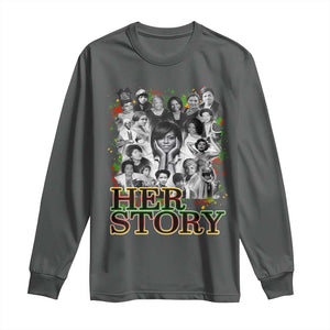 Black Women History Long Sleeve Shirt Her Story Black History Month TS11 Dark Heather Print Your Wear