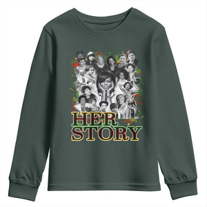 Black Women History Youth Sweatshirt Her Story Black History Month TS11 Dark Forest Green Print Your Wear