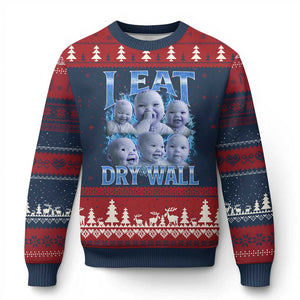 Funny AI Baby Meme Laughing Ugly Christmas Sweater I Eat Dry Wall Baby Brainrot TS11 Navy Red Print Your Wear