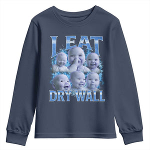 Funny AI Baby Meme Laughing Youth Sweatshirt I Eat Dry Wall Baby Brainrot TS11 Navy Print Your Wear