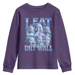 Funny AI Baby Meme Laughing Youth Sweatshirt I Eat Dry Wall Baby Brainrot TS11 Purple Print Your Wear