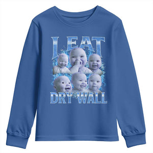 Funny AI Baby Meme Laughing Youth Sweatshirt I Eat Dry Wall Baby Brainrot TS11 Royal Blue Print Your Wear