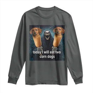 Today I Will Eat Two Corn Dogs Skeleton Meme Long Sleeve Shirt TS11 Dark Heather Print Your Wear