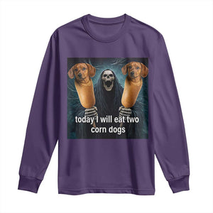 Today I Will Eat Two Corn Dogs Skeleton Meme Long Sleeve Shirt TS11 Purple Print Your Wear