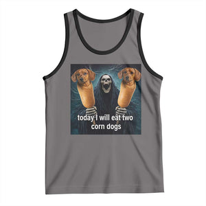Today I Will Eat Two Corn Dogs Skeleton Meme Tank Top TS11 Deep Heather Black Print Your Wear