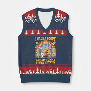 I Made A Poopy And My Tummy Feels Better V-Neck Knit Sweater Vest Funny Inappropriate Vacation Swap Adult TS11 Navy Red Print Your Wear