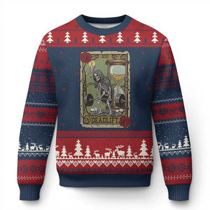 Funny Tarot Card Deadlifts Gym Workout Skeleton Ugly Christmas Sweater TS11 Navy Red Print Your Wear