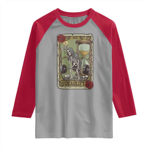 Funny Tarot Card Deadlifts Gym Workout Skeleton Raglan Shirt TS11 Sport Gray Red Print Your Wear