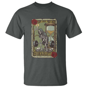 Funny Tarot Card Deadlifts Gym Workout Skeleton T Shirt TS11 Dark Heather Print Your Wear