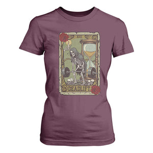 Funny Tarot Card Deadlifts Gym Workout Skeleton T Shirt For Women TS11 Maroon Print Your Wear