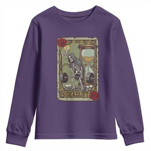 Funny Tarot Card Deadlifts Gym Workout Skeleton Youth Sweatshirt TS11 Purple Print Your Wear