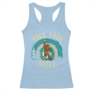 Funny Down Syndrome Awareness Bigfoot Racerback Tank Top Rock Your Socks TS11 Light Blue Print Your Wear