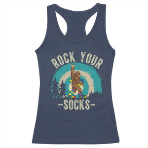 Funny Down Syndrome Awareness Bigfoot Racerback Tank Top Rock Your Socks TS11 Navy Print Your Wear