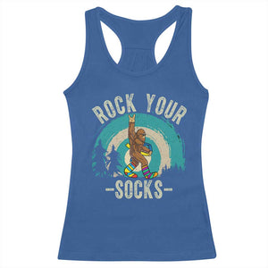 Funny Down Syndrome Awareness Bigfoot Racerback Tank Top Rock Your Socks TS11 Royal Blue Print Your Wear