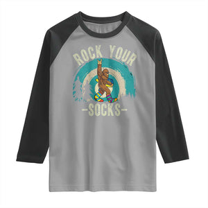 Funny Down Syndrome Awareness Bigfoot Raglan Shirt Rock Your Socks TS11 Sport Gray Black Print Your Wear