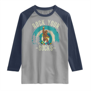 Funny Down Syndrome Awareness Bigfoot Raglan Shirt Rock Your Socks TS11 Sport Gray Navy Print Your Wear
