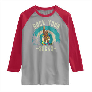 Funny Down Syndrome Awareness Bigfoot Raglan Shirt Rock Your Socks TS11 Sport Gray Red Print Your Wear