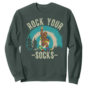 Funny Down Syndrome Awareness Bigfoot Sweatshirt Rock Your Socks TS11 Dark Forest Green Print Your Wear