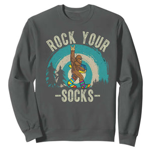 Funny Down Syndrome Awareness Bigfoot Sweatshirt Rock Your Socks TS11 Dark Heather Print Your Wear