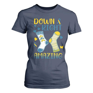 Down Right Amazing T Shirt For Women Down Syndrome Awareness Socks Ribbon TS11 Navy Print Your Wear