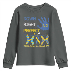 Down Right Perfect Youth Sweatshirt March 21 World Down Syndrome Day Socks TS11 Dark Heather Print Your Wear