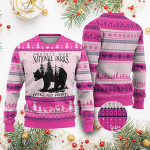 Protect Our National Parks Not Profits Ugly Christmas Sweater Vintage Forest Bear TS11 Hot Pink Print Your Wear