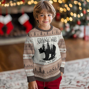 Protect Our National Parks Not Profits Ugly Christmas Sweater Vintage Forest Bear TS11 Mocha Mousse Print Your Wear