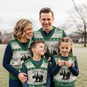 Protect Our National Parks Not Profits V-Neck Knit Sweater Vest Vintage Forest Bear TS11 Beige Green Print Your Wear