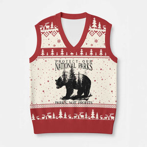 Protect Our National Parks Not Profits V-Neck Knit Sweater Vest Vintage Forest Bear TS11 Beige Red Print Your Wear