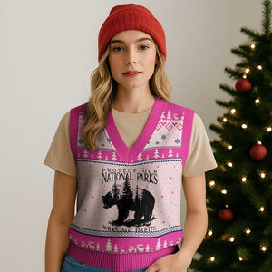 Protect Our National Parks Not Profits V-Neck Knit Sweater Vest Vintage Forest Bear TS11 Hot Pink Print Your Wear