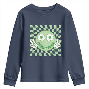 Funny Green Smile Face Eggs Bacon Breakfast St Patrick's Day Youth Sweatshirt TS11 Navy Print Your Wear