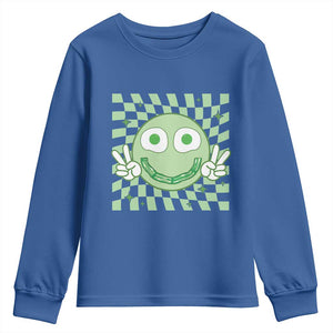 Funny Green Smile Face Eggs Bacon Breakfast St Patrick's Day Youth Sweatshirt TS11 Royal Blue Print Your Wear