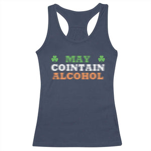 Funny May Contain Alcohol Racerback Tank Top Irish Beer Drinking St Patrick's Day Shamrock TS11 Navy Print Your Wear