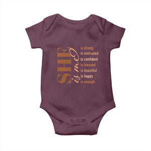 Woman Affirmation Baby Onesie She Is Strong Motivated Confident Blessed Beautiful Melanin TS11 Maroon Print Your Wear