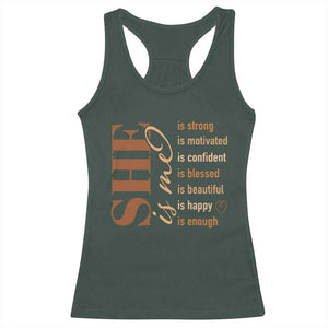 Woman Affirmation Racerback Tank Top She Is Strong Motivated Confident Blessed Beautiful Melanin TS11 Dark Forest Green Print Your Wear