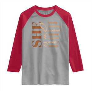 Woman Affirmation Raglan Shirt She Is Strong Motivated Confident Blessed Beautiful Melanin Color TS11 Sport Gray Red Print Your Wear