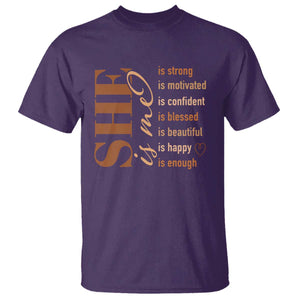 Woman Affirmation T Shirt She Is Strong Motivated Confident Blessed Beautiful Melanin TS11 Purple Print Your Wear