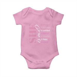 Woman Affirmation Baby Onesie She Is Strong Motivated Confident Blessed Beautiful TS11 Light Pink Print Your Wear
