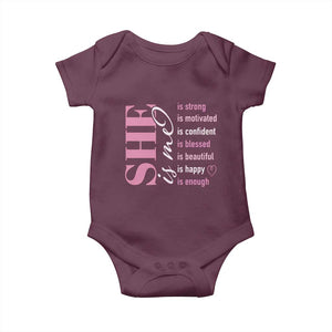 Woman Affirmation Baby Onesie She Is Strong Motivated Confident Blessed Beautiful TS11 Maroon Print Your Wear