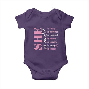 Woman Affirmation Baby Onesie She Is Strong Motivated Confident Blessed Beautiful TS11 Purple Print Your Wear