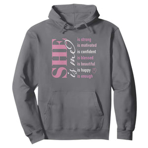 Woman Affirmation Hoodie She Is Strong Motivated Confident Blessed Beautiful TS11 Charcoal Print Your Wear