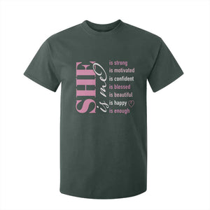 Woman Affirmation T Shirt For Kid She Is Strong Motivated Confident Blessed Beautiful TS11 Dark Forest Green Print Your Wear