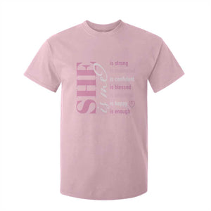 Woman Affirmation T Shirt For Kid She Is Strong Motivated Confident Blessed Beautiful TS11 Light Pink Print Your Wear