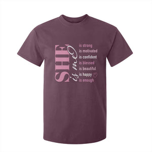 Woman Affirmation T Shirt For Kid She Is Strong Motivated Confident Blessed Beautiful TS11 Maroon Print Your Wear