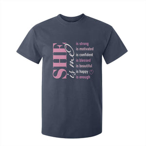 Woman Affirmation T Shirt For Kid She Is Strong Motivated Confident Blessed Beautiful TS11 Navy Print Your Wear