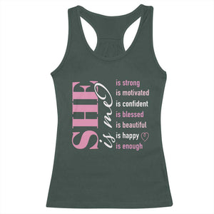 Woman Affirmation Racerback Tank Top She Is Strong Motivated Confident Blessed Beautiful TS11 Dark Forest Green Print Your Wear