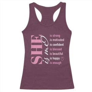 Woman Affirmation Racerback Tank Top She Is Strong Motivated Confident Blessed Beautiful TS11 Maroon Print Your Wear