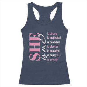 Woman Affirmation Racerback Tank Top She Is Strong Motivated Confident Blessed Beautiful TS11 Navy Print Your Wear