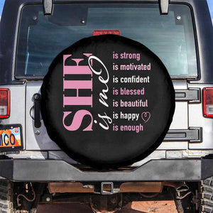 Woman Affirmation Spare Tire Cover She Is Strong Motivated Confident Blessed Beautiful TS11 No hole Black Print Your Wear