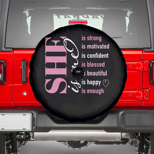 Woman Affirmation Spare Tire Cover She Is Strong Motivated Confident Blessed Beautiful TS11 Black Print Your Wear